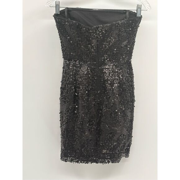 BCBG Maxazria Sequin Dress Carole Strapless Women 0 Petite Black Short Party - Picture 3 of 11